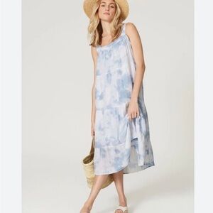 Rails Amaya Cascade Tie Dye Blue & White 100% Cotton Gauze Midi Sundress, size S